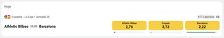 Apostas no jogo Athletic Bilbao vs Barcelona — La Liga, jornada 38. Vê as odds atualizadas para cada resultado. Probabilidades do jogo Athletic Bilbao vs Barcelona — Jornada 38 da La Liga, com odds para vitória, empate e vitória do Barcelona.